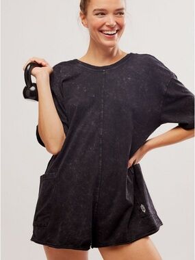 Free People Movement Hot Shot Tee Black Washed Romper Coddy